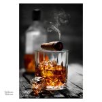 Tableau artistique sur le thème du plaisir du whisky et du cigare