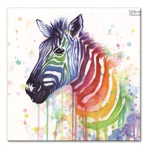 Tableau coloré représentant un zèbre aux couleurs vives