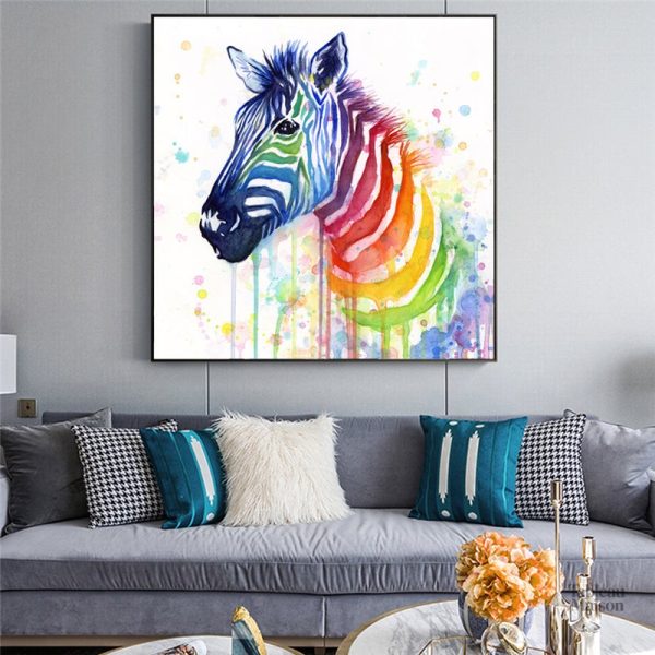 Zèbre artistique en couleurs vives, tableau décoratif unique