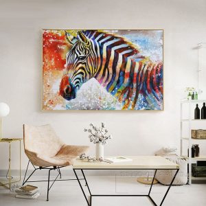 Tableau multicolore représentant un zèbre stylisé