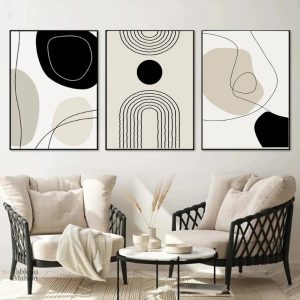 Tableau abstrait noir et beige moderne
