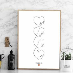 Art mural minimaliste avec coeurs personnalisés