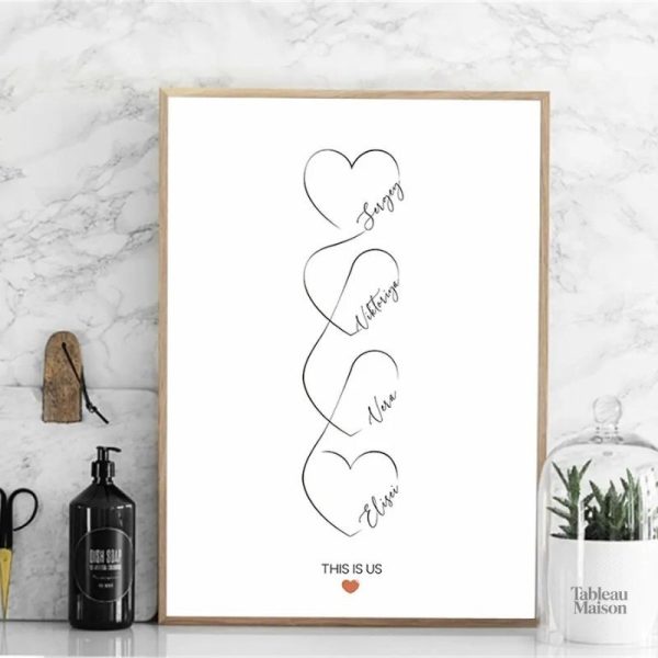 Art mural minimaliste avec coeurs personnalisés