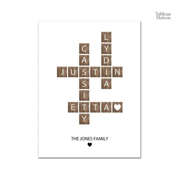 Art mural familial en style scrabble