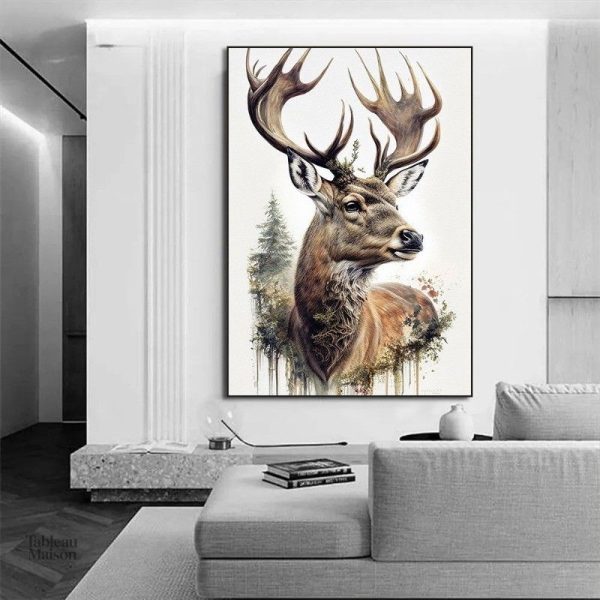 Toile cerf aquarelle, reproduction artistique élégante