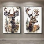 Reproduction aquarelle d’un cerf majestueux sur toile