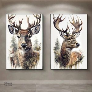Reproduction aquarelle d’un cerf majestueux sur toile