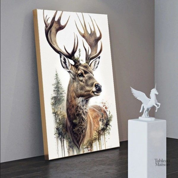 Tableau décoratif représentant un cerf en aquarelle