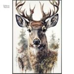 Toile artistique cerf, impression aquarelle colorée