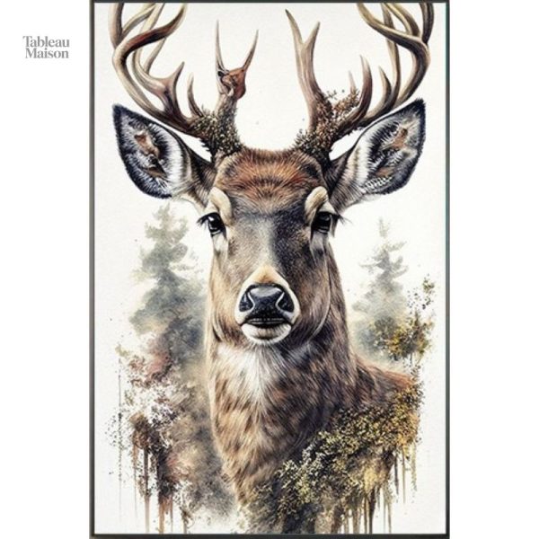 Toile artistique cerf, impression aquarelle colorée