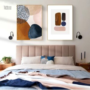 Tableau abstrait coloré avec nuances terracotta et bleu nuit