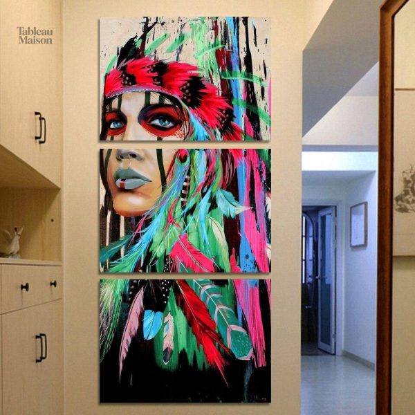 Art mural représentant une amérindienne en vert