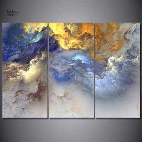 Art mural représentant des nuages aux teintes bleu et jaune