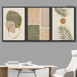 Triptyque Abstrait Vert et Terracotta