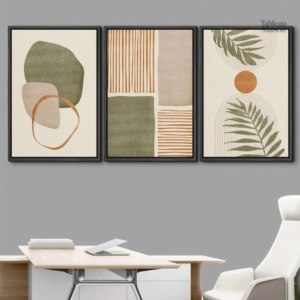 Triptyque Abstrait Vert et Terracotta