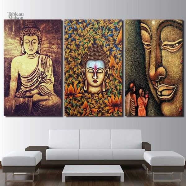 Triptyque Bouddha décoratif en trois panneaux