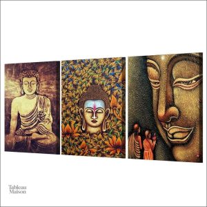 Art mural Bouddha en triptyque, inspiration spirituelle
