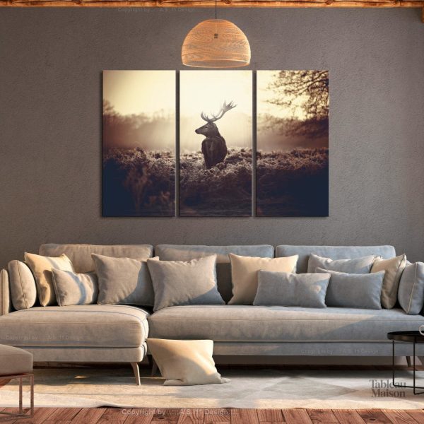 triptyque-cerf-1 Triptyque Cerf : tableau décoratif représentant un cerf majestueux