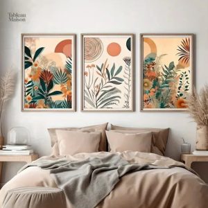 Triptyque floral bohème exotique