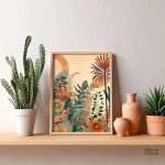 Tableau abstrait avec motifs floraux vibrants