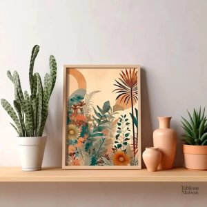 Tableau abstrait avec motifs floraux vibrants