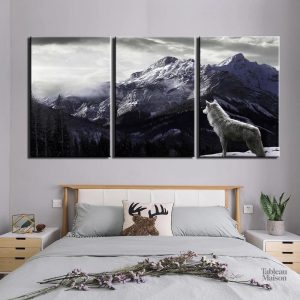 Tableau Loup des montagnes, triptyque artistique