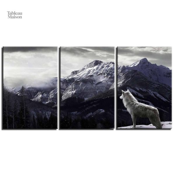Décor mural loup des montagnes en trois panneaux distincts