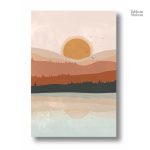 Illustration de montagnes et lac en triptyque