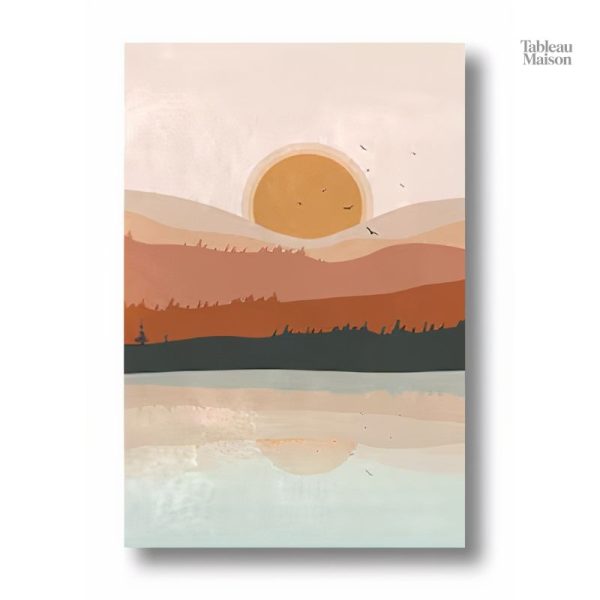 Illustration de montagnes et lac en triptyque