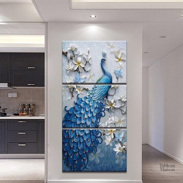 Art mural représentant un paon sur une branche