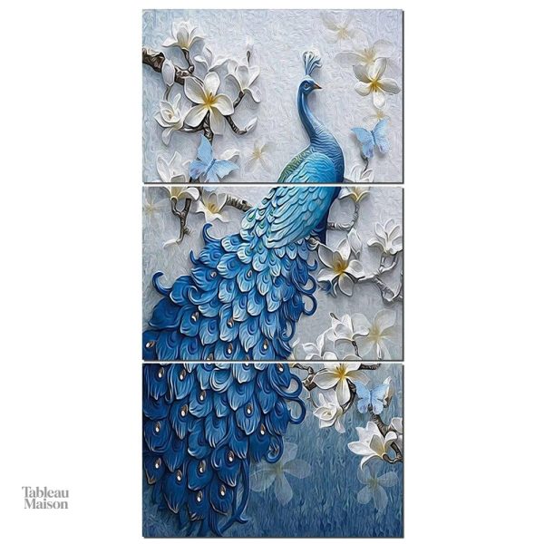 Décoration murale avec un paon coloré sur une branche
