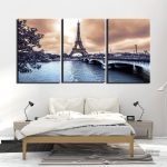 Art mural Paris, scène des bords de Seine en triptyque