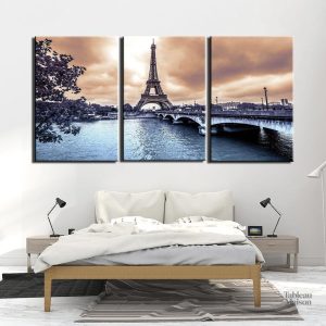 Art mural Paris, scène des bords de Seine en triptyque