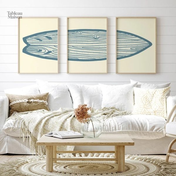 Triptyque planche de surf en bois bleu
