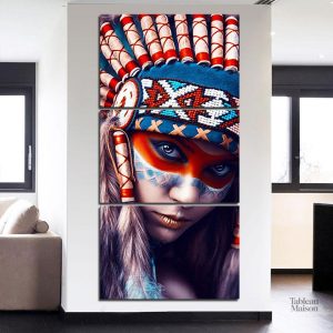 Tableau amérindien avec motifs culturels vibrants
