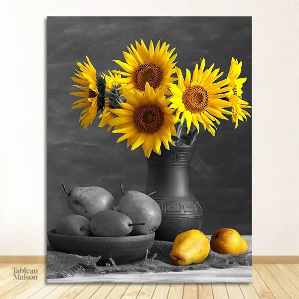 Tableau monochrome avec des tournesols stylisés