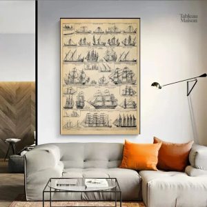 Art mural bateau représentant un voilier en pleine mer
